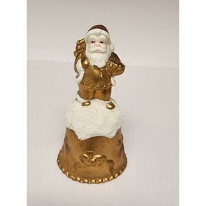 Vintage World Bazaars Inc. Holiday Collection Gold Suited Porcelain Santa Bell